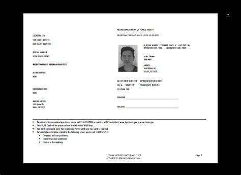 Texas Temporary License Template Printable Computer Tools