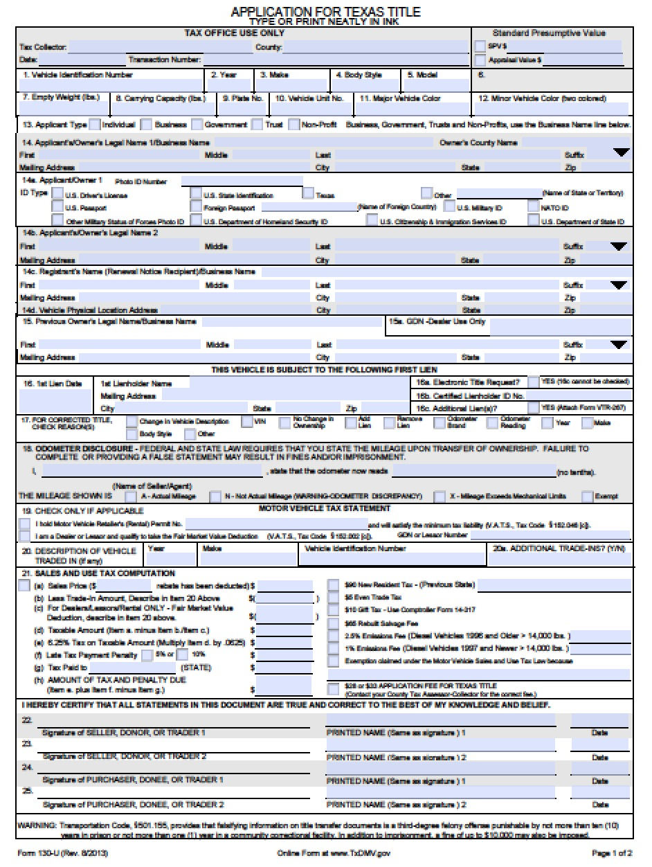 Texas Title Transfer Form Fill Out Amp Sign Online Dochub