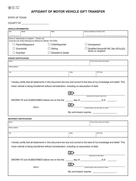 Texas Vehicle Gift Transfer Fill Out Sign Online Dochub