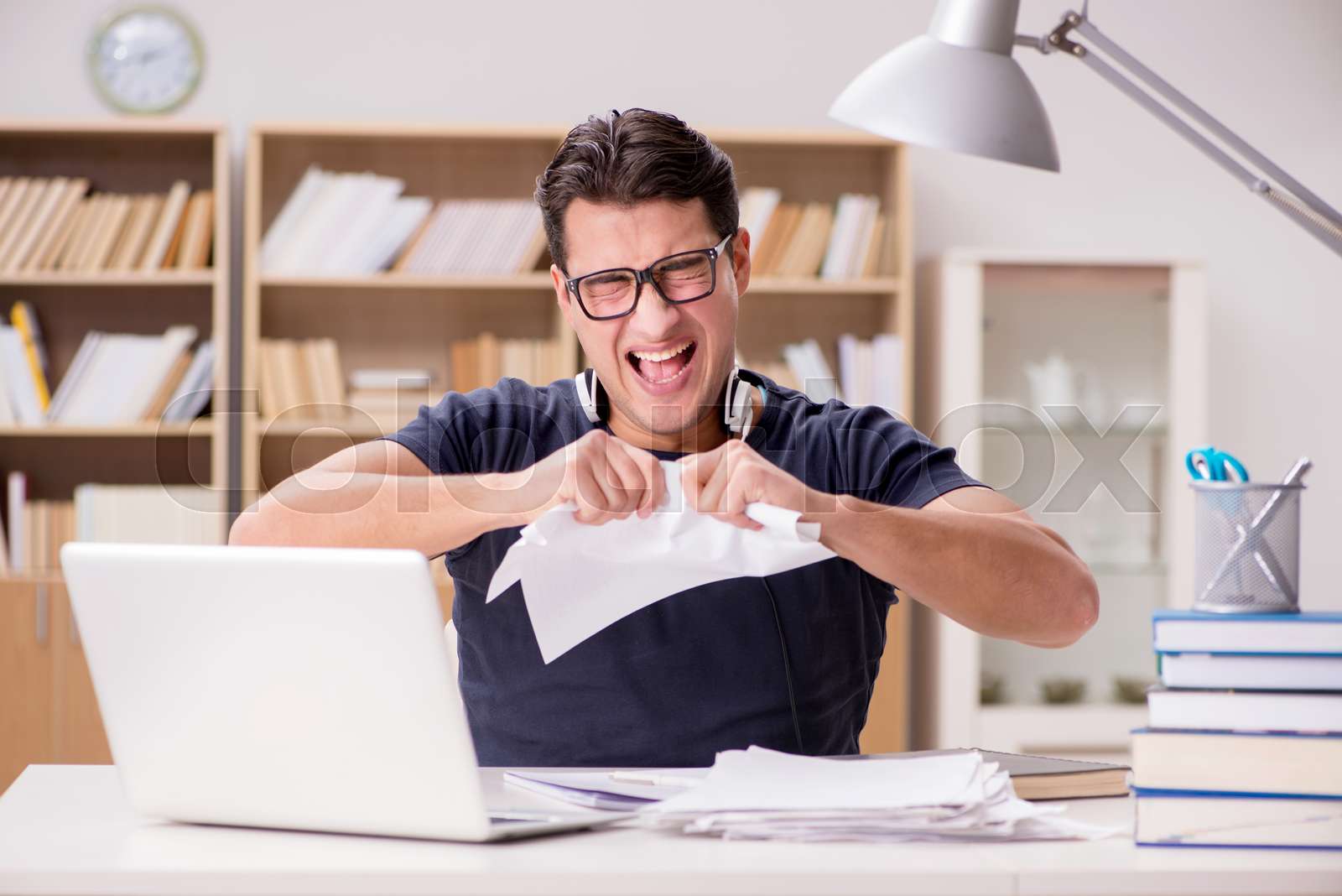 The Angry Man Tearing Apart His Paperwork Due To Stress Stock Photo Image Of Business Male