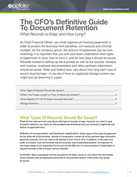 The Cfo S Definitive Guide To Document Retention Pdf