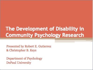 The Development Of Disability In Community Psychology Research