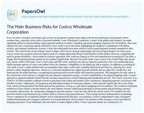 The Main Business Risks For Costco Wholesale Corporation Free Essay Example 535 Words