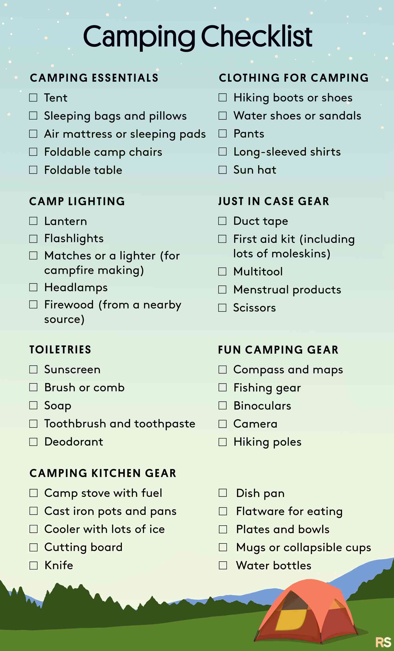 The Ultimate Camping Checklist 33 Essential Items Camping Checklist