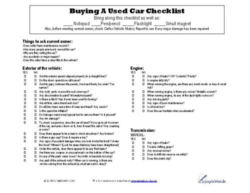 The Ultimate Free Used Car Checklist