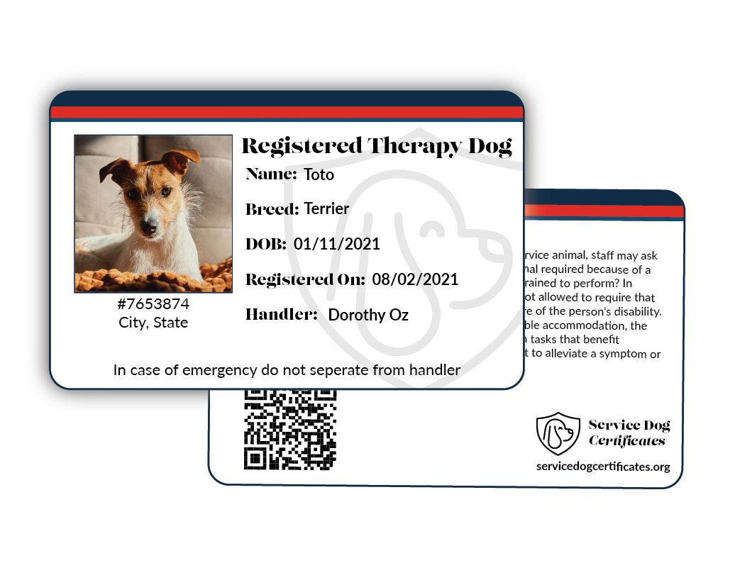 Therapy Dog Certificate Id Card Registration Service Dog Certificates