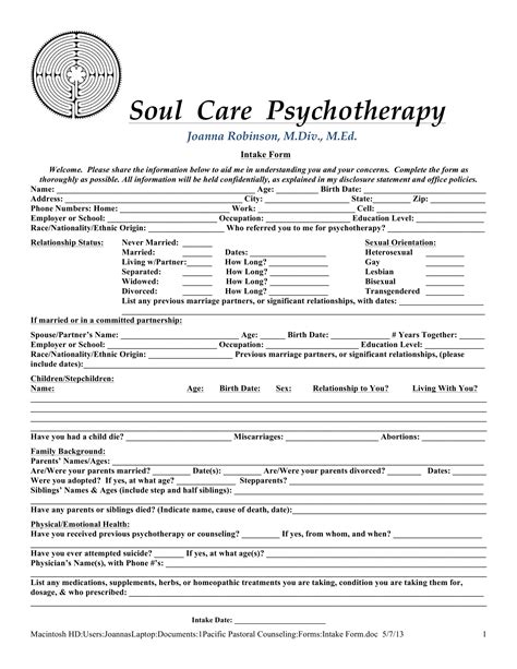 Therapy Intake Form Template