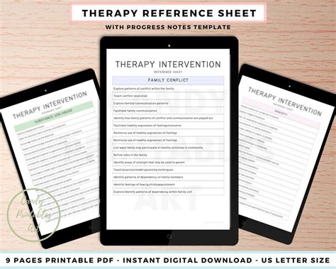 Therapy Intervention Reference Sheet Therapist Paperwork Etsy