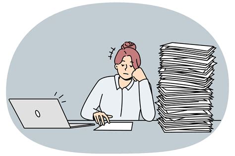 Tired Unmotivated Businesswoman Sit At Desk With Pile Of Paperwork Exhausted Female Employee