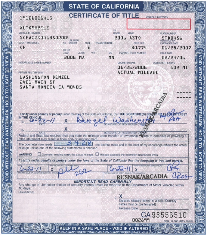 Title For Car Free Printable Documents