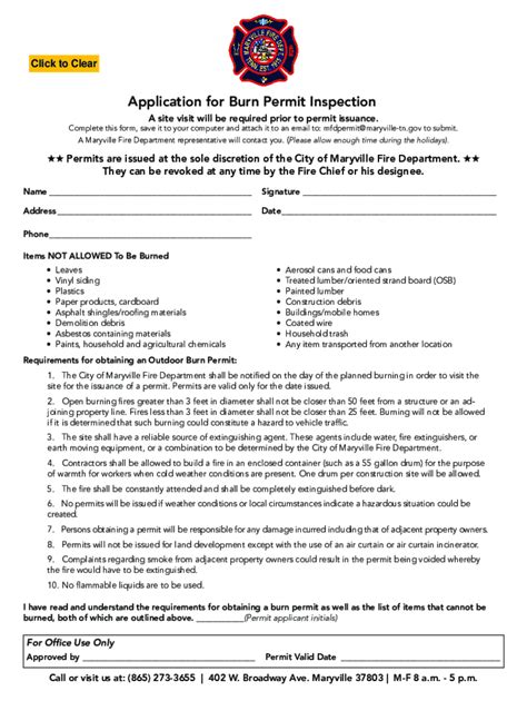 Tn Application For Burn Permit Inspection City Of Maryville 2017 2022