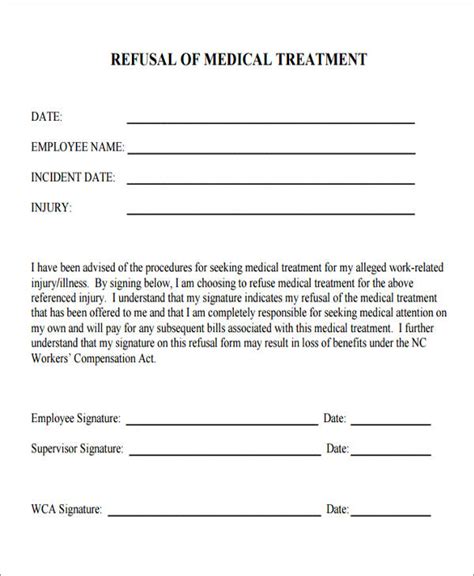 Top 10 Refusal Of Medical Treatment Form Templates Free To Download In