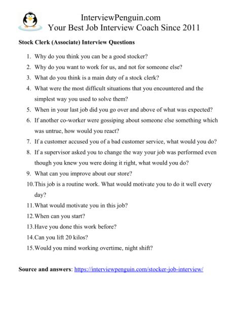 Top 12 Stocker Stock Clerk Interview Questions Answers