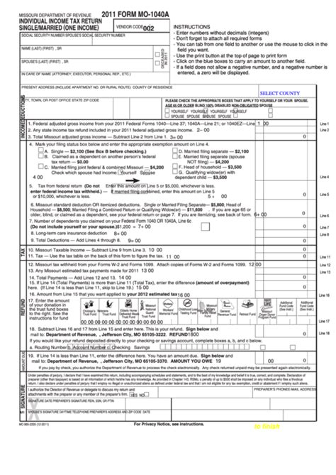 Top 5 Missouri Form Mo 1040 Templates Free To Download In Pdf Format