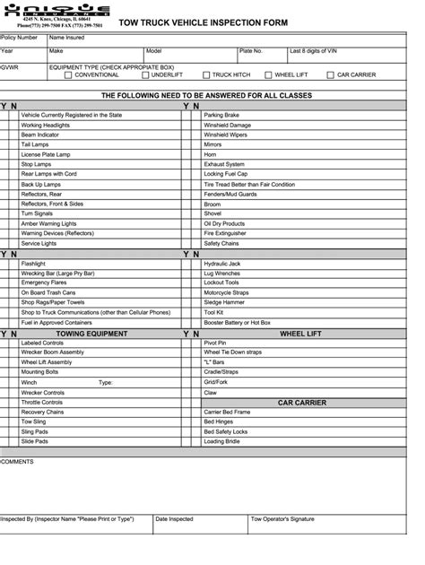 Tow Truck Inspection Checklist Fill Online Printable Fillable