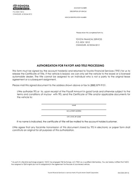 Toyota Lien Release 2012 2024 Form Fill Out And Sign Printable Pdf