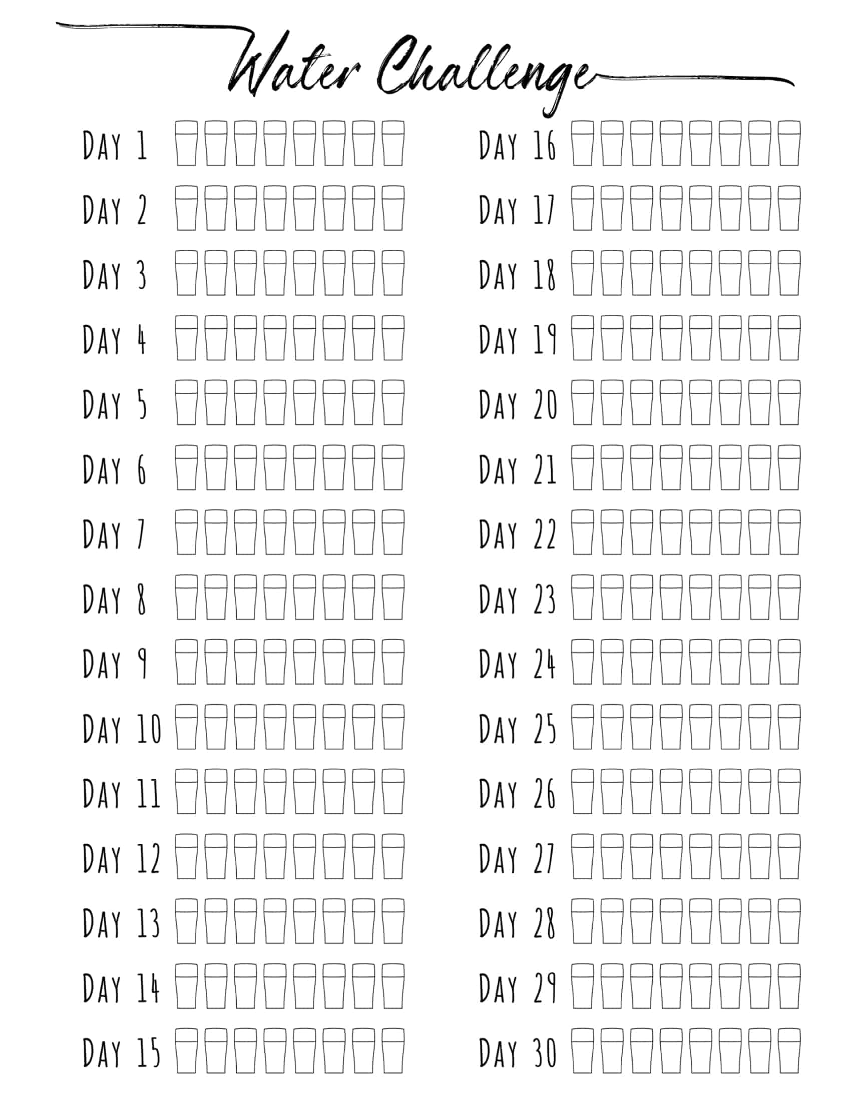 Track Water Intake Chart