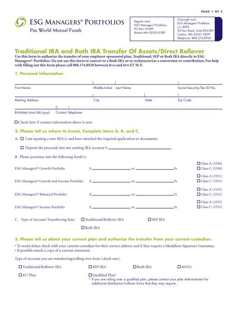 Traditional Ira Roth Ira Transfer Of Assets Direct Rollover Form