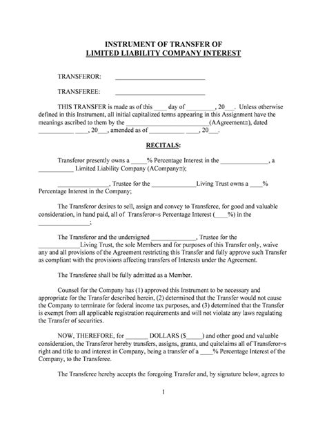 Transfer Of Ownership Llc Template Fill Online Printable Fillable Blank Pdffiller