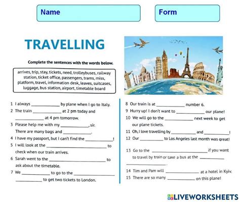 Travel Fill In Worksheet