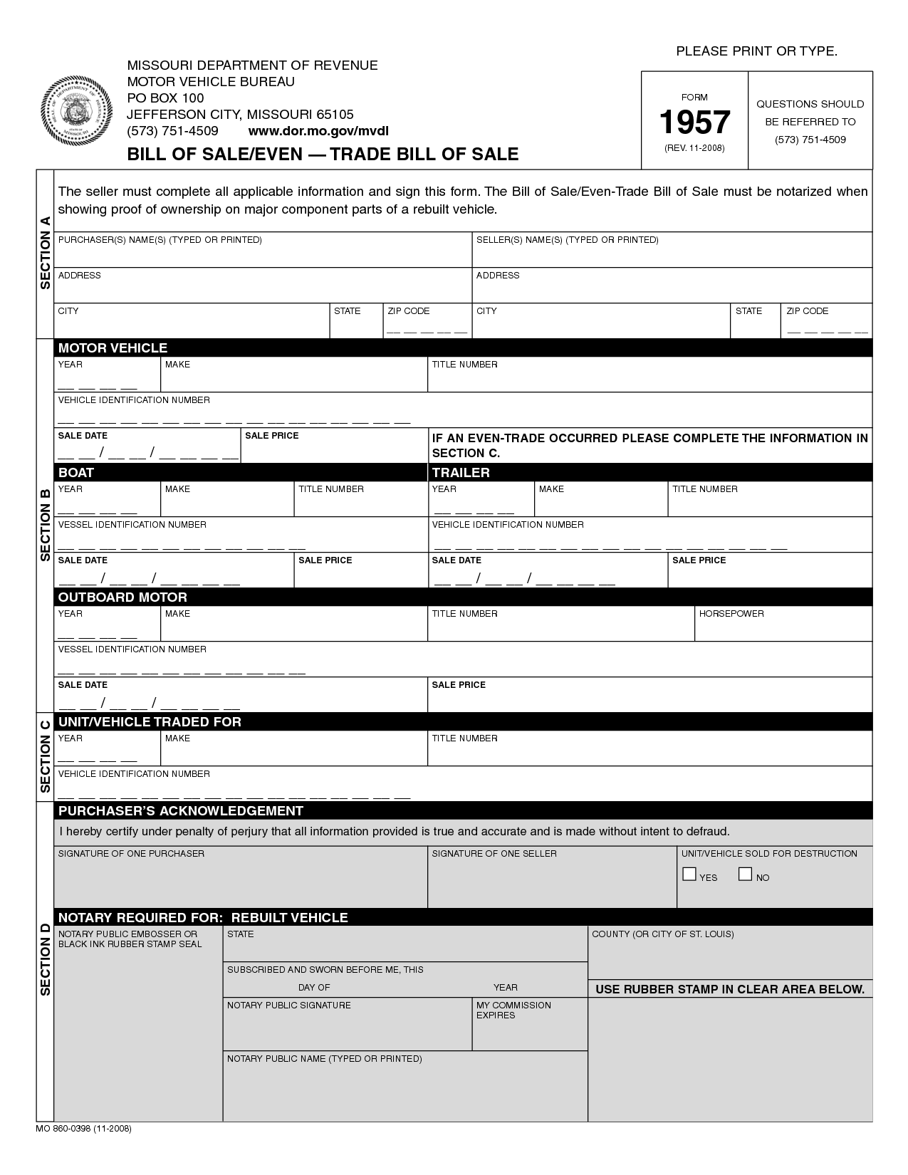 Travel Trailer Bill Of Sale Free Printable Documents