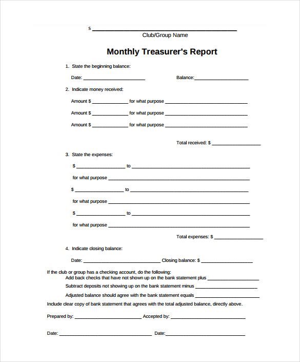 Treasurer Report Template 10 Free Sample Example Format Balance Sheet Template Counting