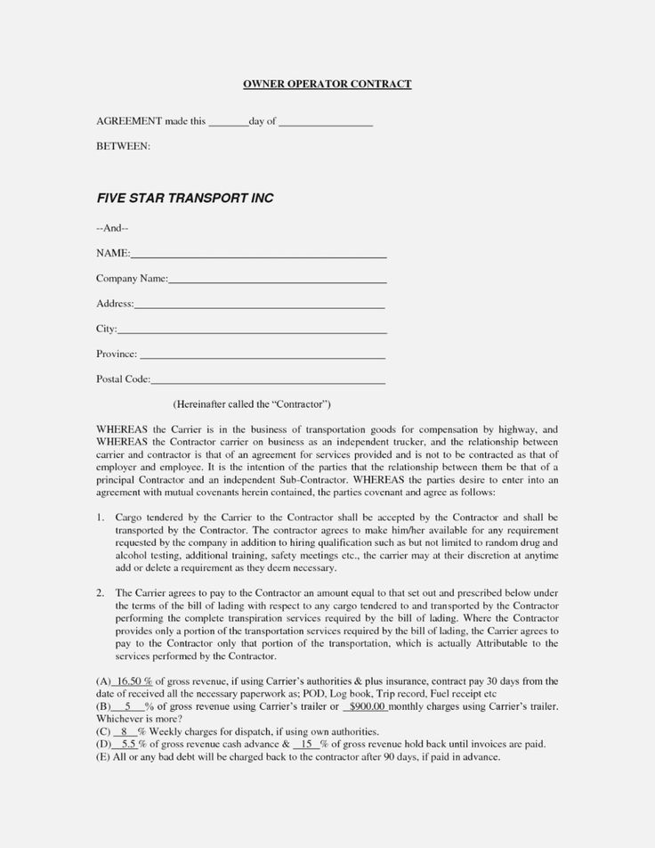 Truck Driver Contract Agreement Template Inspirational Rental Owner