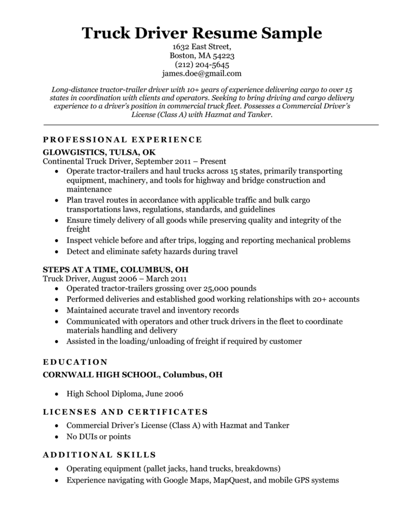 Truck Driver Resume Templates Web 30 Best Free Truck Driver Resume Examples 2023