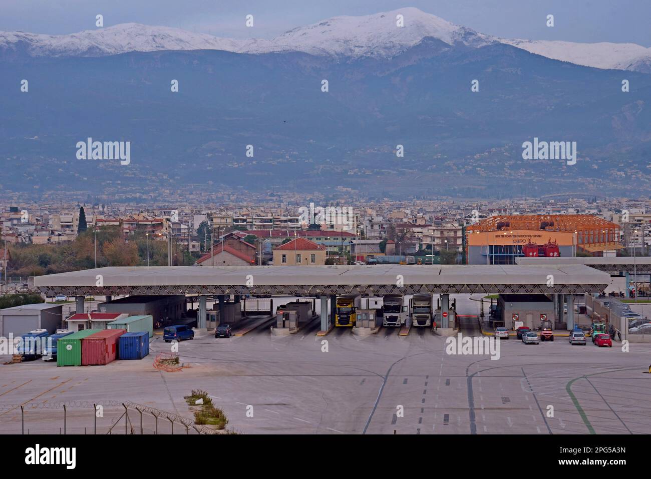 Trucks Arriving At The Ferry Port Of Patras Greece Being Processed For