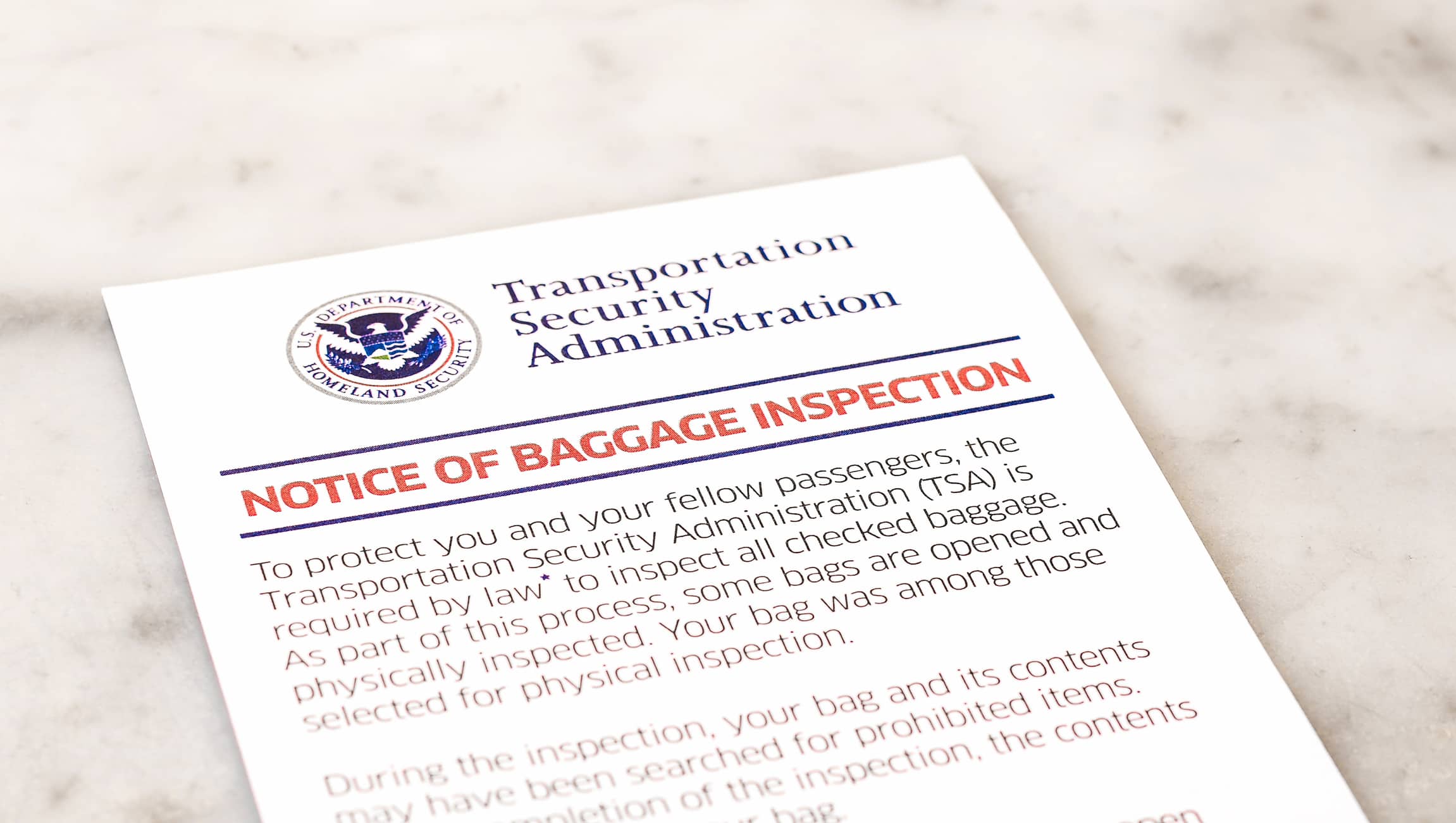 Tsa Notice Of Bag Inspection Form What To Do