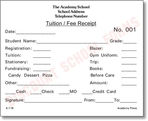 Tuition Fee Receipt School Forms