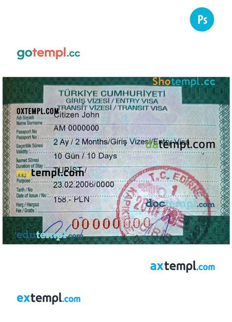 Turkish Entry Visa Psd Example Fully Editable Mytempl