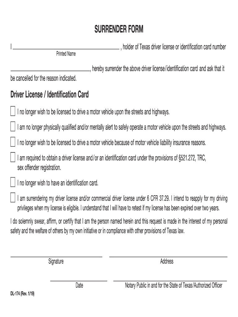 Tx Dl 174 2019 2022 Complete Legal Document Online Us Legal Forms