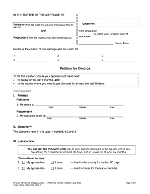 Tx Petition For Divorce 2009 Complete Legal Document Online Us