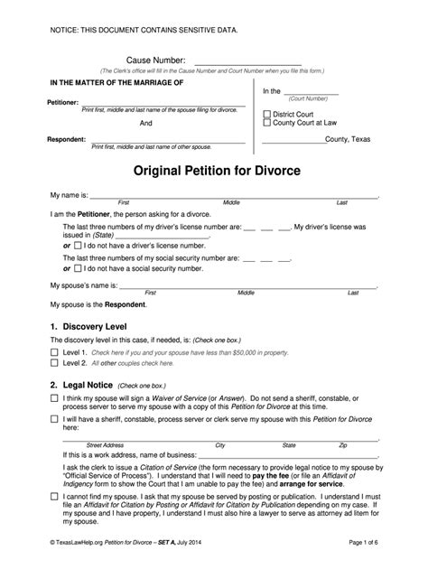 Tx Petition For Divorce Set A 2014 Complete Legal Document Online