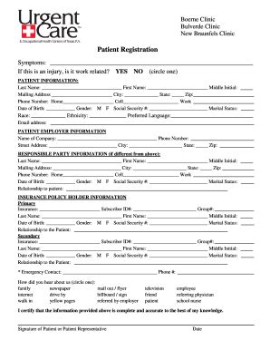 Tx Urgent Care Amp Occupational Health Centers Patient Registration Fill And Sign Printable