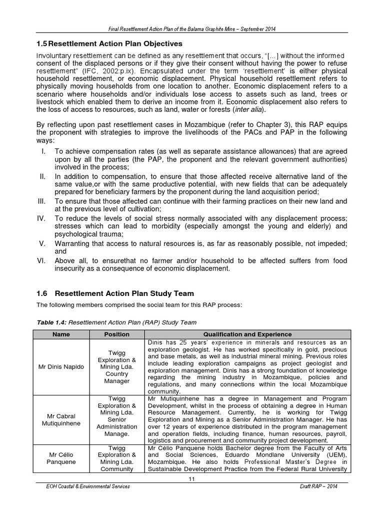 Types Of Resettlement Components Of A Resettlement Action Plan Rap