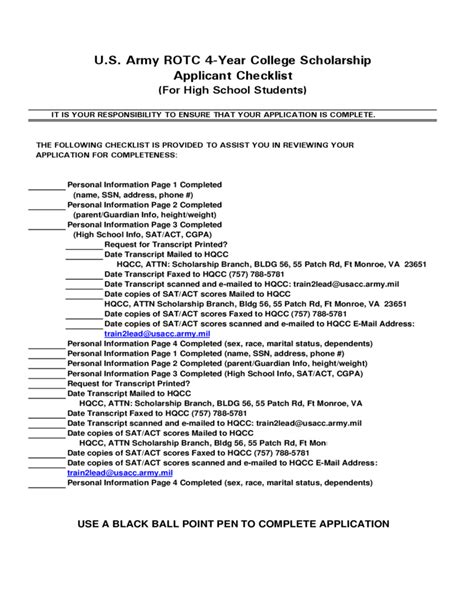 U S Army Rotc 4 Year College Scholarship Application Free Download