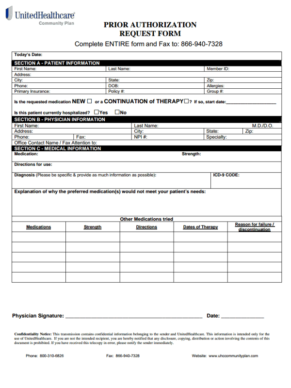 Uhc Prior Authorization Form Free Job Application Form