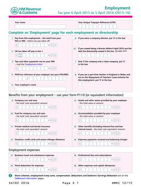 Uk Hmrc Sa102 2016 Fill And Sign Printable Template Online Us Legal