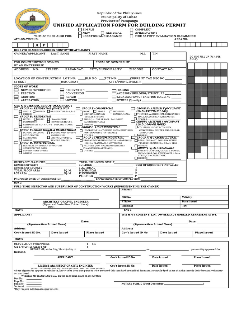 Unified Application Form For Building Permit 1 Simple Renewal Complex