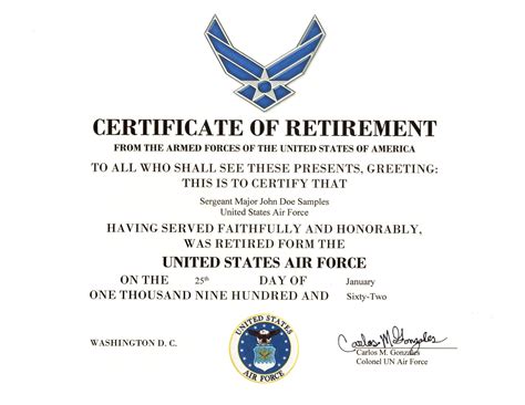 United States Air Force Retirement Certificate Military Certificates Medals And More Hq Medals