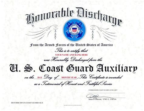 United States Coast Guard Auxiliary Honorable Discharge Replacement