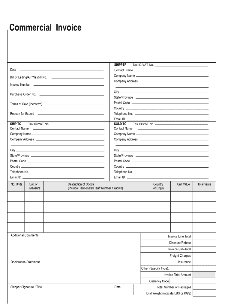 Ups Customs Forms Invoice Template