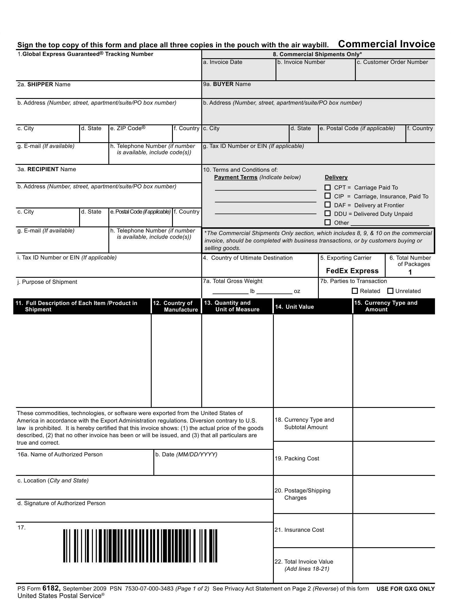 Ups Customs Invoice Invoice Template Ideas