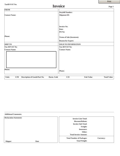 Ups Customs Invoice Template