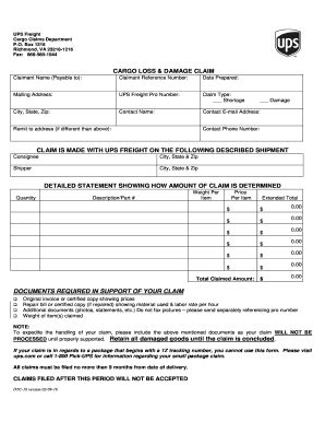 Ups Freight Cargo Loss Damage Claim Fill And Sign Printable