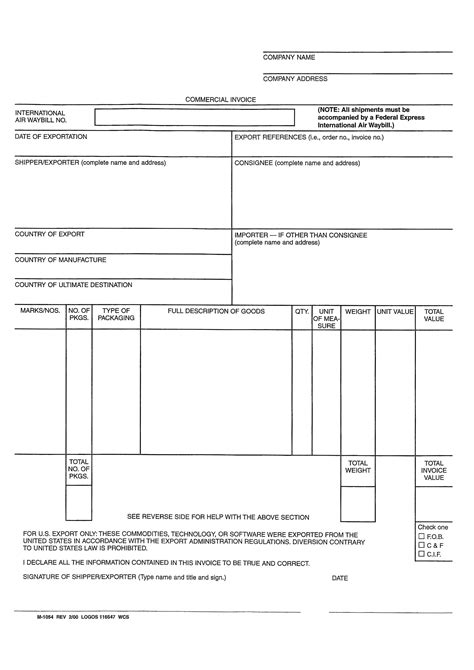 Us Customs Commercial Invoice Word Invoice Template Custom Templates