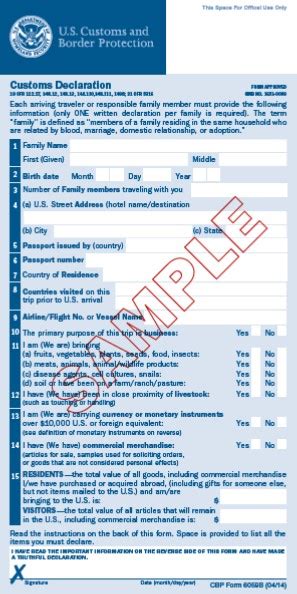 Us Customs Declaration Form Trip Sense Tripcentral Ca