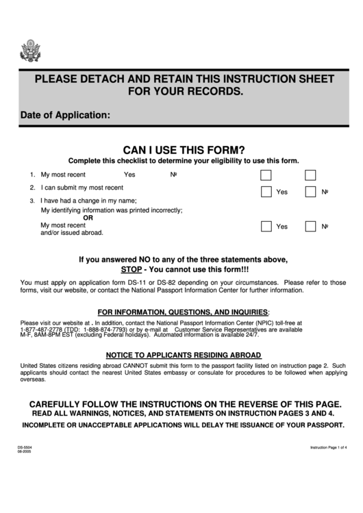 Us Passport Re Application Form Ds 5504 Uspassportform Net